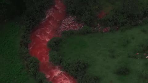 The Red River Flowing Through the Valleys of Cusco in Peru