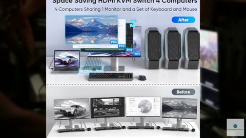 USB3.0 KVM Switch HDMI 4K@60Hz for 4 Computers Share 1 Monitor, KVM Switch 4 Por