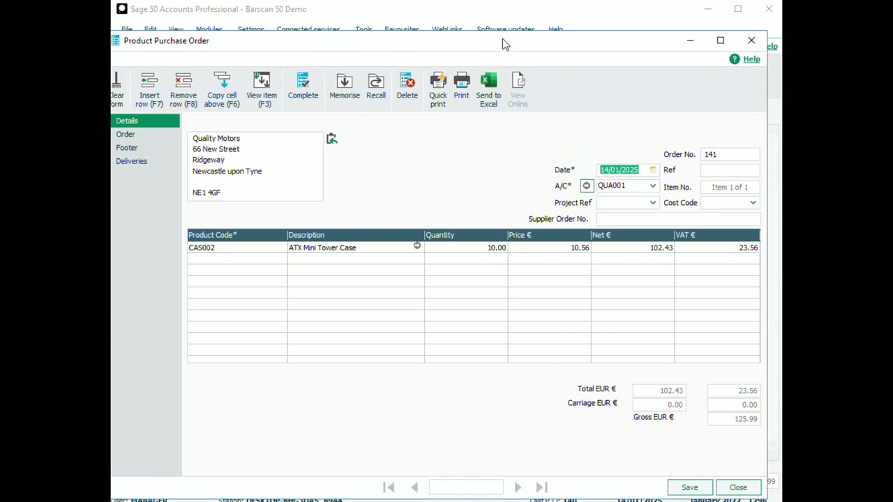 Sage 50 Purchase Order Processing Using Barscan