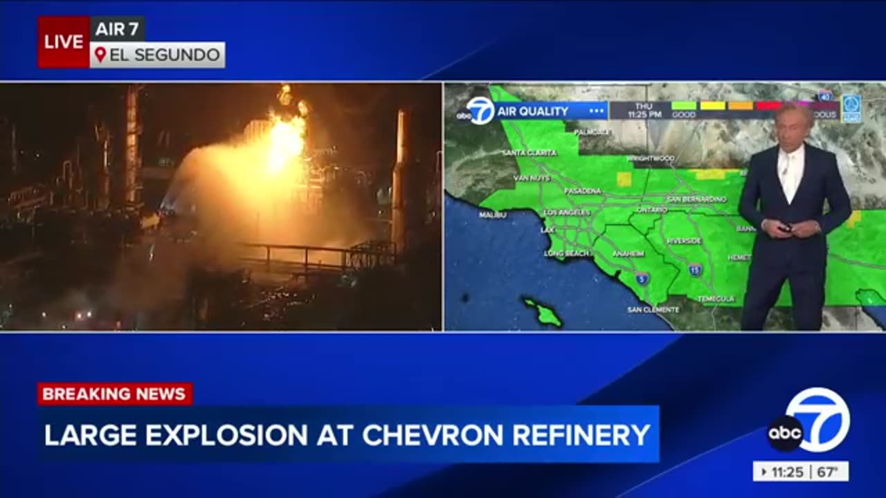 Massive fire erupts at Chevron refinery in El Segundo