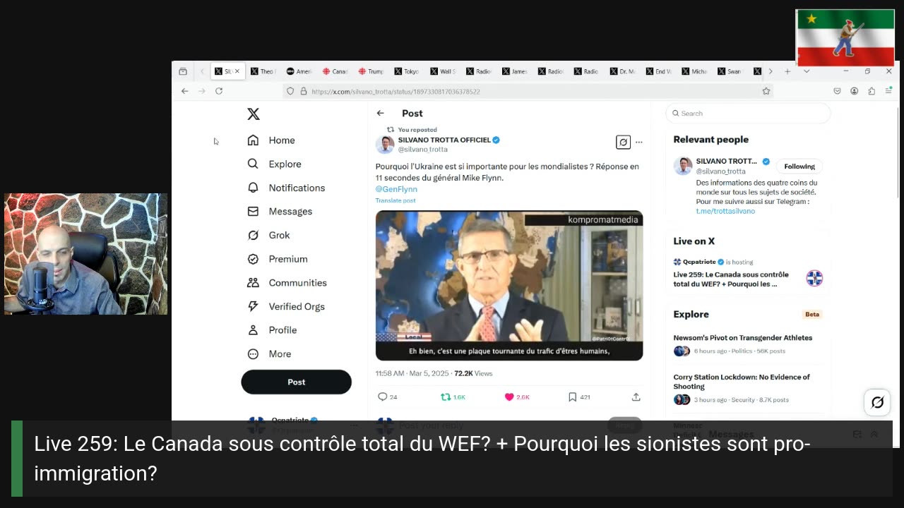 Live 259: Le Canada sous contrôle total du WEF? + Pourquoi les sionistes sont pro-immigration?