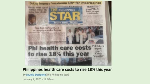 PHILIPPINES HEALTH CARE COSTS TO RISE 18 PERCENT THIS YEAR.