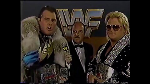 late 1985-dream team as champions-Brutus beefcake in fur coat interview