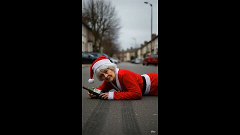 Mrs. Santa falls out of the sleigh