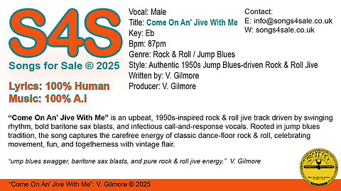 Come On An' Jive With Me (Key Eb) 87bpm (2025) S4S (Songs 4 Sale) for Male Vocal