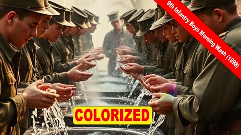 9th Infantry Boys Morning Wash (1898) | Old Colorized Movie