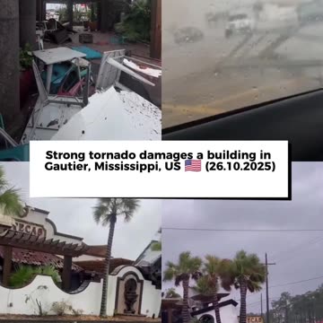 Strong tornado damages a building in Gautier, Mississippi, US 🇺🇸 (26.10.2025)