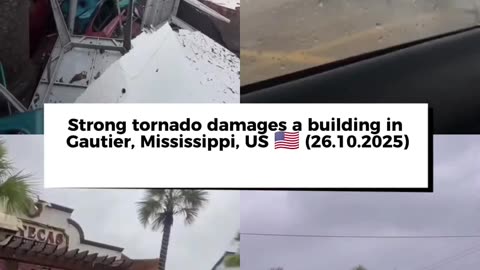 Strong tornado damages a building in Gautier, Mississippi, US 🇺🇸 (26.10.2025)