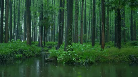 The beautiful forest is raining