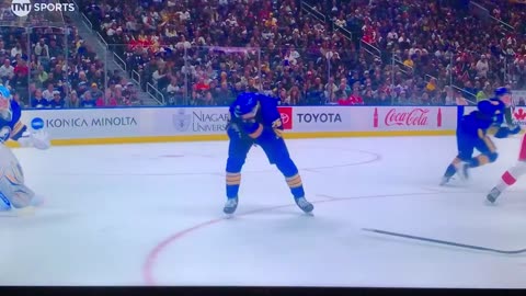 Sabres D #26 has a close call (friendly fire)