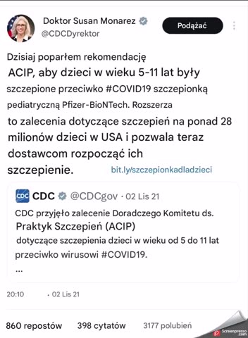 Kandydat CDC Trumpa popiera podanie pięciolatkom eksperymentalnej szczepionki!