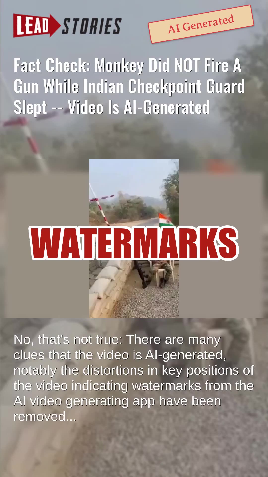 Fact Check: Monkey Did NOT Fire A Gun While Indian Checkpoint Guard Slept -- Video Is AI-Generated