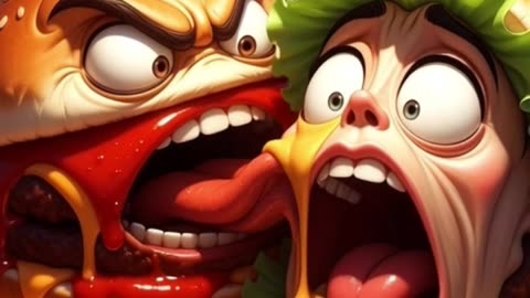 Hamburger Head Showdown 🍔😱 | 3D Horror-Comedy Food Monster Battle #scary #monster #horror #shorts