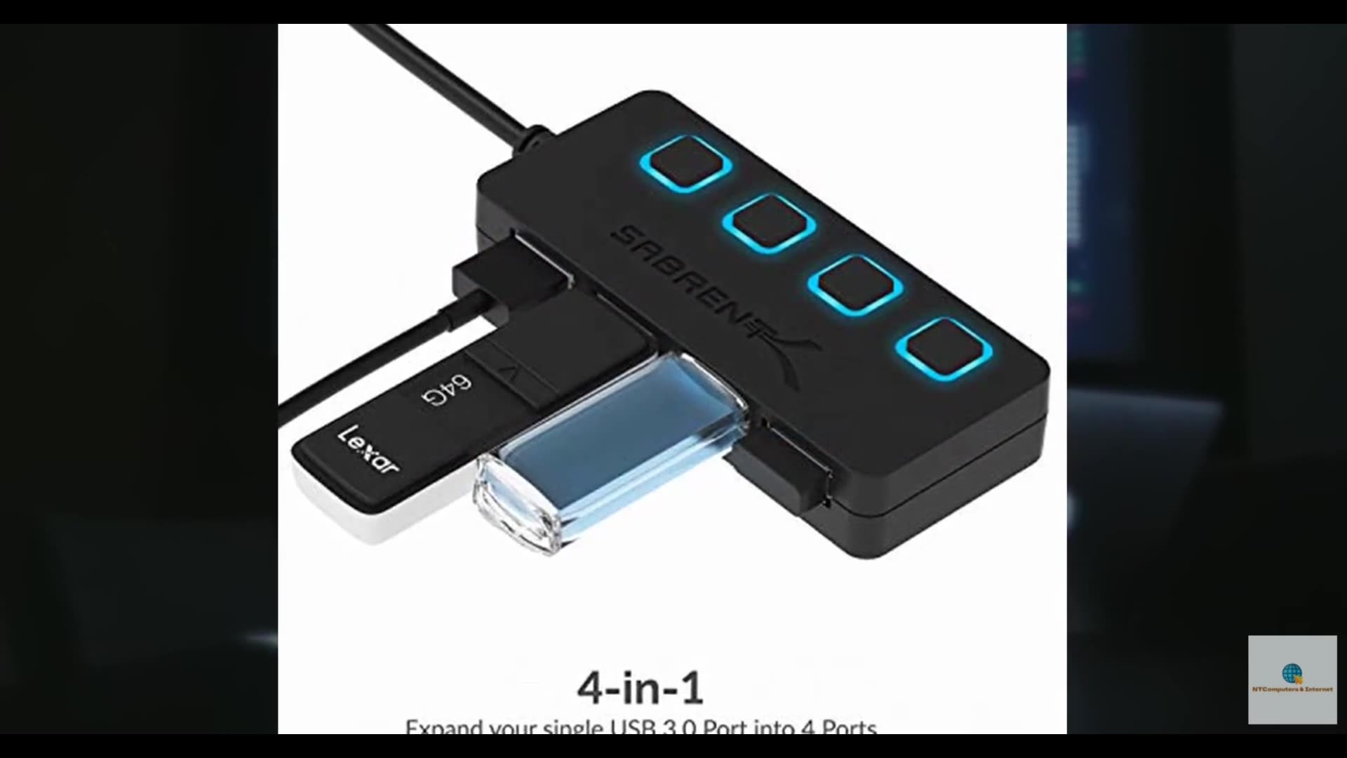 SABRENT 4-Port USB 3.0 Hub with Individual LED Power Switches - Slim, Portable D