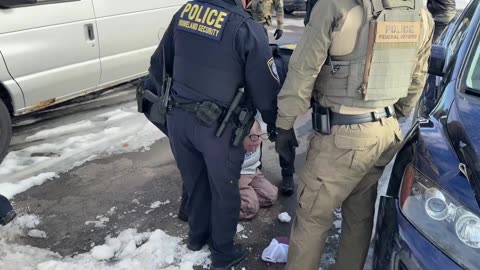 Federal Agents Tackle Bald Female Protestor Who Threw Water Bottle at ICE Agents