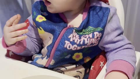 Baby Kayla Eating Dinner 🍟🌭😋 (Sausage + French Fries)