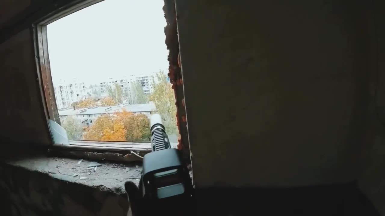 Ukrainian soldier shoots down a Russian kamikaze drone flying over Kostyantynivka, Donetsk