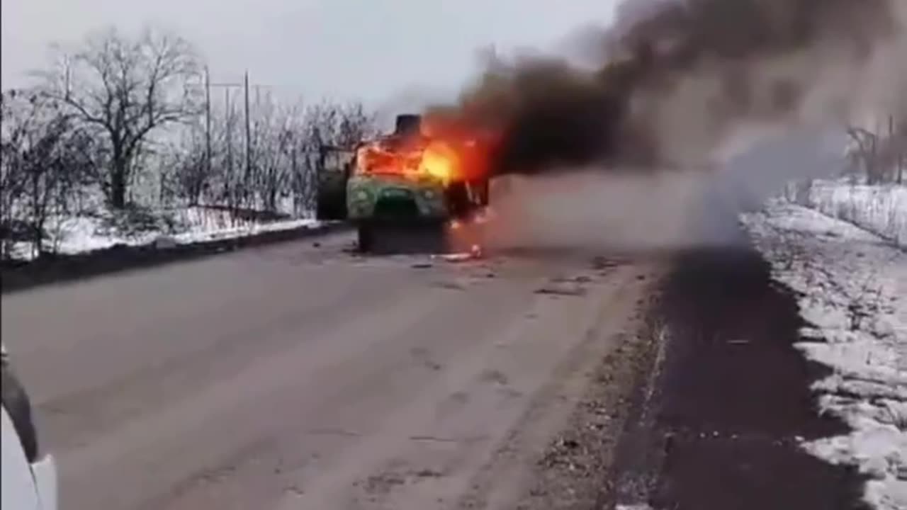 Russian Truck Flames Out and Detonates After Drone Strike