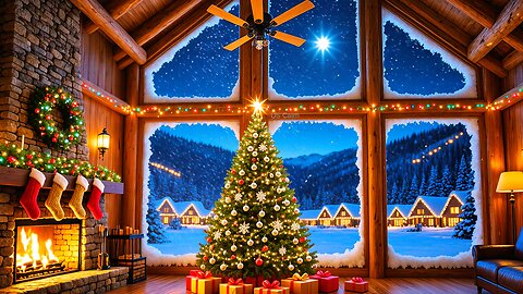 Christmas Dreams LIVE • Snowstorm Outside + Warm Fireplace • Healing Sleep Ambience