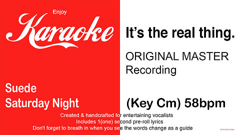 Suede - Saturday Night (Key Cm) 58bpm (2025) Karaoke