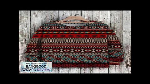 Mens Allover Ethnic Geometric Print Crew Neck Pullover Sweatshirts Red S Review