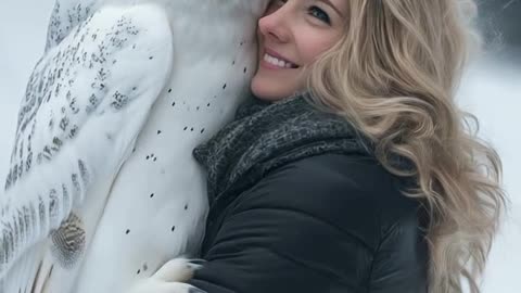 Girl Hold White Owl In Snow