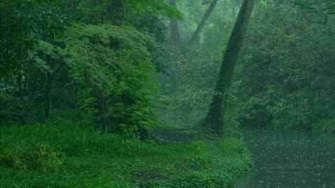 The beautiful forest is raining