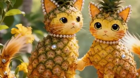 Two playful pineapples cats