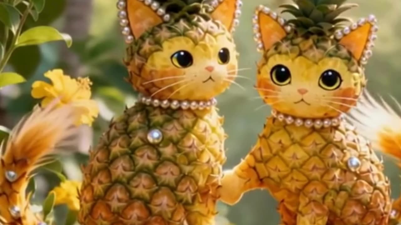 Two playful pineapples cats