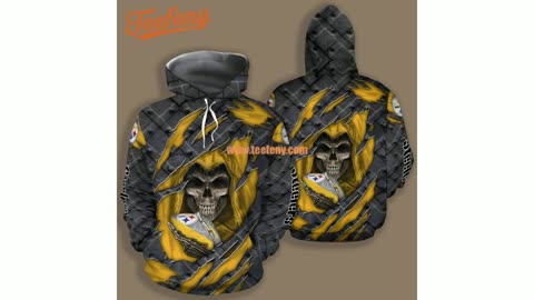 Pittsburgh Steelers Cracked Skull 3D Hoodie Yellow Grey Pattern