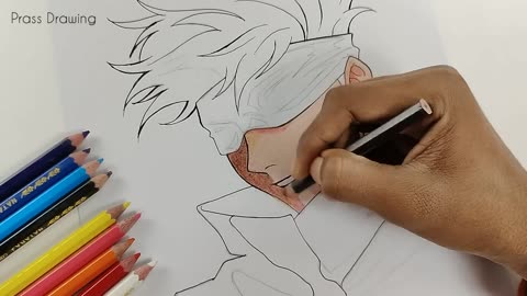 Gojo Drawing Step By Step For Beginners __ Anime Character Drawing with Colour Pencils.