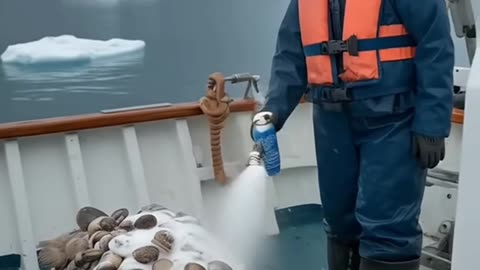 A seal is parasitized by a clam and is asking a woman for help