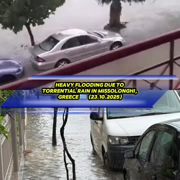 🌊Heavy flooding due to torrential rain in Missolonghi, Greece 🇬🇷 (23.10.2025)