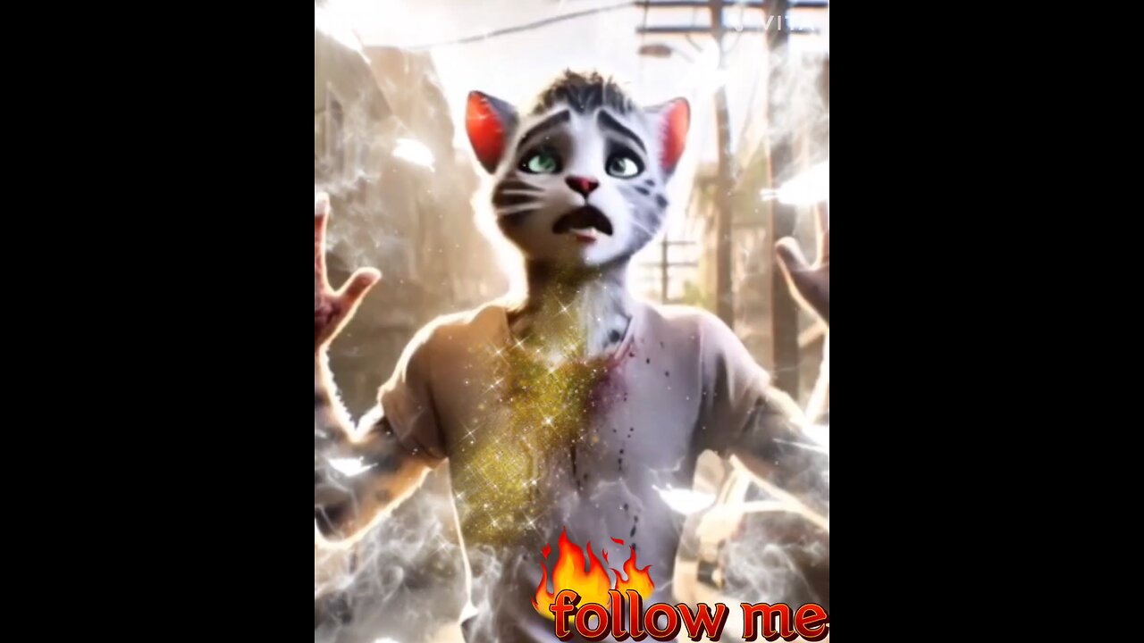 The video is a montage of animated cats with human bodies.