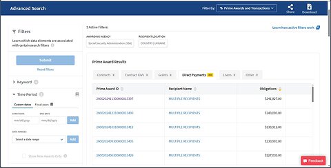 Why was Social Security Administration (SSN) sending regular payments$ of between $180,000-$225,000 in the form of grants to UKRAINE every few days under Joe & Kamala?