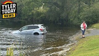 Karen busy yelling at ICE forgets to put her car in park...