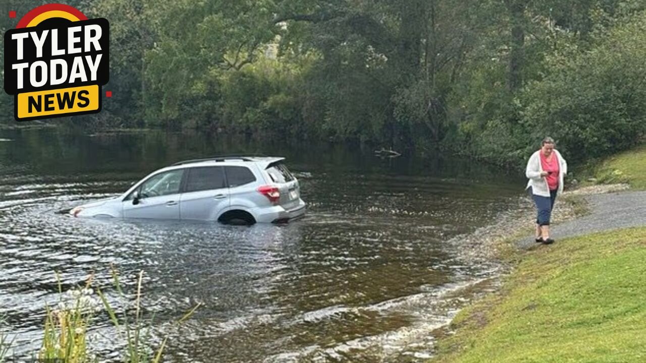 Karen busy yelling at ICE forgets to put her car in park...