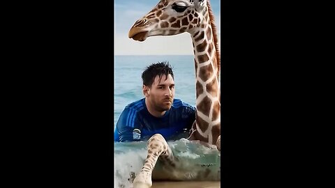 Messi Rescues a Giraffe from the Ocean 🌊🐐 _ Epic AI Adventure! #messi #animals #save #love #shorts