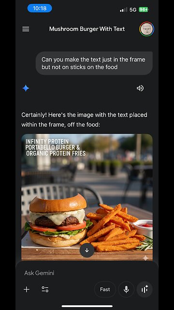 Portabello Mushroom Burger and French Fries