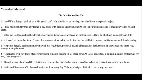 The Old Irish Poem of Pangur Bán the Cat: 5 English Translations Read-aloud