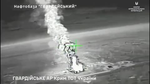 🔥SOF showed the moments of strikes by FP-2 drones on the oil depot in Gvardiyske, Crimea.