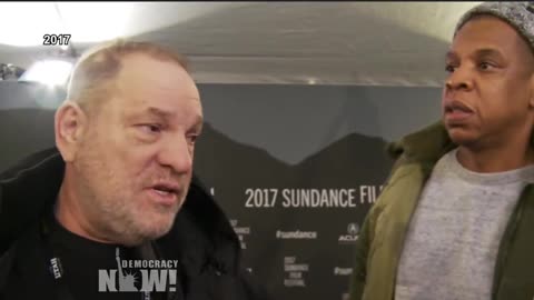 Harvey Weinstein preventing am reporter from asking Jay Z question about Donald Trump
