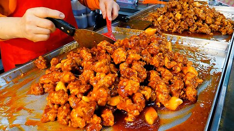 Best Korean Street Food! Crispy Sweet & Sour Chicken (Dakgangjeong) Made Fresh Daily