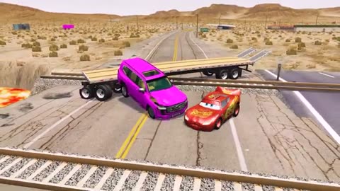 Flatbed Truck Mcqueen _ Transportation with Truck - Pothole vs Car