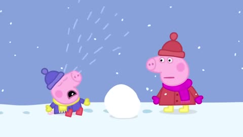 Peppa builds a snowman