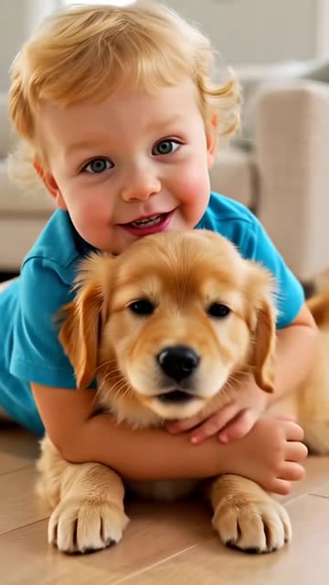 Toddler Playing with Puppy