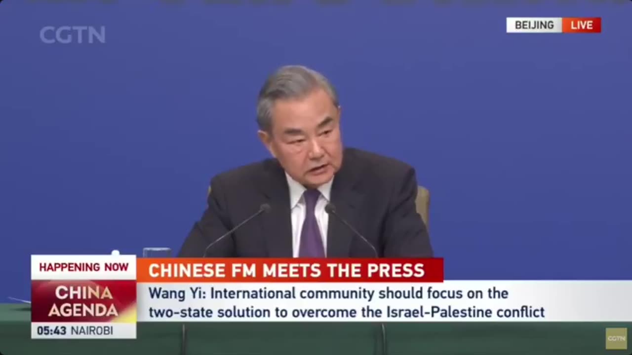 Chinese Foreign Minister Wang Yi says ＂Gaza belongs to the Palestinian people.＂