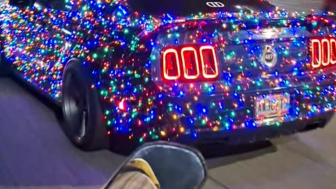 Mustang Decked Out With Christmas Lights