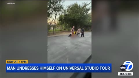 Man Strips in Front of Families on Universal Studios Tour, Taunts Employees, Rolls Around on Floor