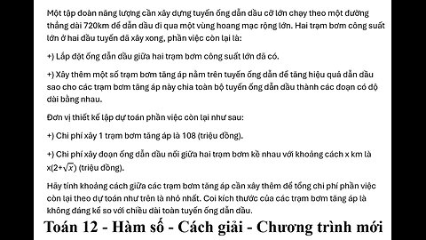 Toán 12: Một tập đoàn năng lượng cần xây dựng tuyến ống dẫn dầu cỡ lớn chạy theo một đường